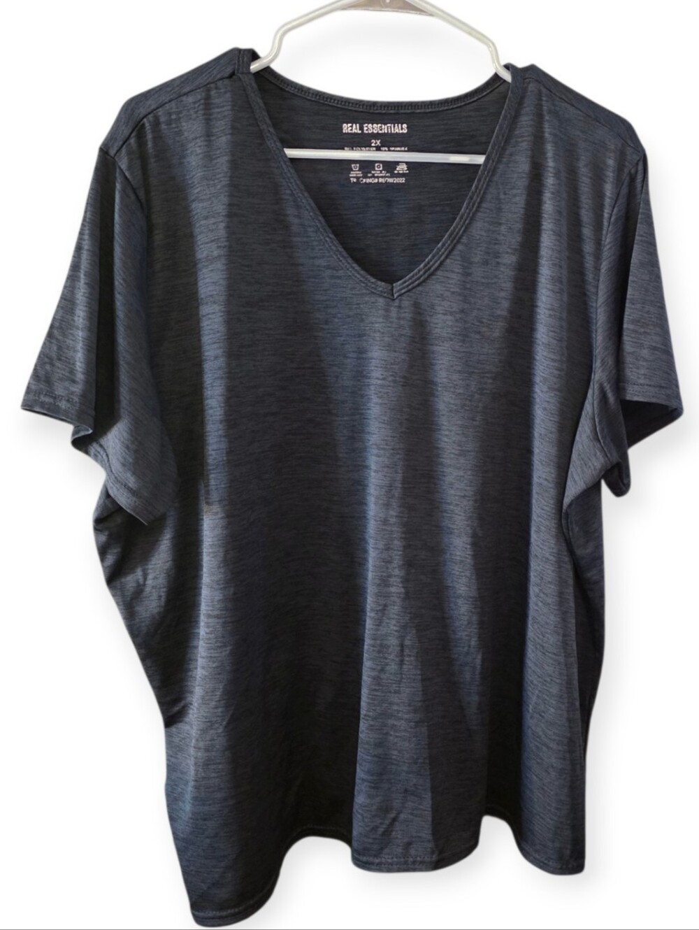 Real Essentials Black Charcoal V Neck Activewear Top 2X - Picture 2 of 5